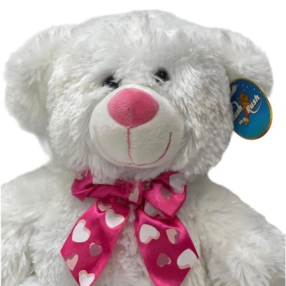KELLYTOY 14" Plush Bear White Pink Heart Ribbon Cuddly Stuffed Animal Toy NEW - Picture 2 of 15